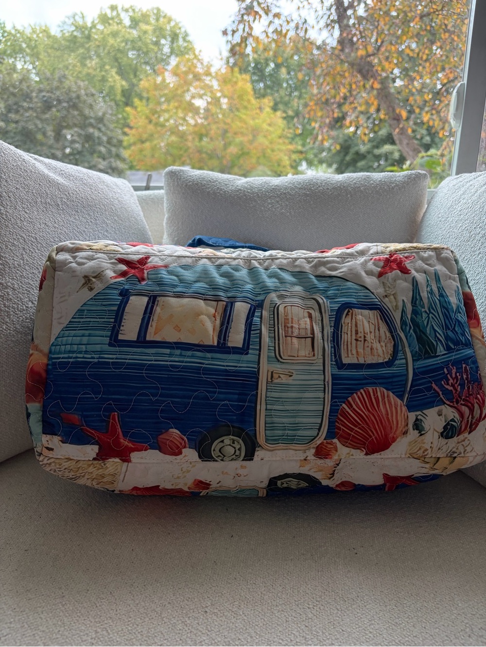 Quilted Blue Camper Travel Bag – Nautical Beach Print